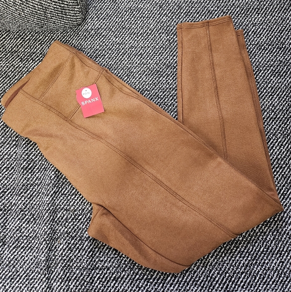 NWT Spanx Faux Suede Leggings Petite Large Rich Caramel - Picture 1 of 6